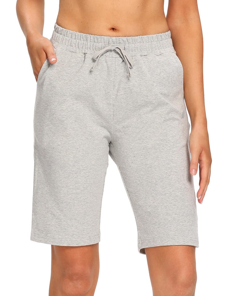 EZRUN Womens Bermuda Shorts Summer Sweat Shorts with Deep Pockets 10" Cotton Shorts for Women Gym Workout Grey - Image 3